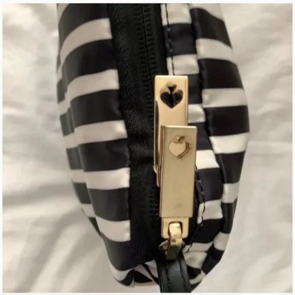 Kate Spade All Play No Work Foldable black white Striped travel Tote bag purse - Picture 3 of 8